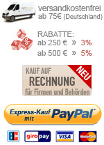 Über den Express-Kauf-Button freuen sich unsere Kunden, denn sie bezahlen mit nur zwei Klicks und fühlen sich sicher! Käuferschutz, Datenschutz und Geld-zurück-Garantie Über den Express-Kauf-Button freuen sich unsere Kunden, denn sie bezahlen mit nur zwei Klicks und fühlen sich sicher! Käuferschutz, Datenschutz und Geld-zurück-Garantie
