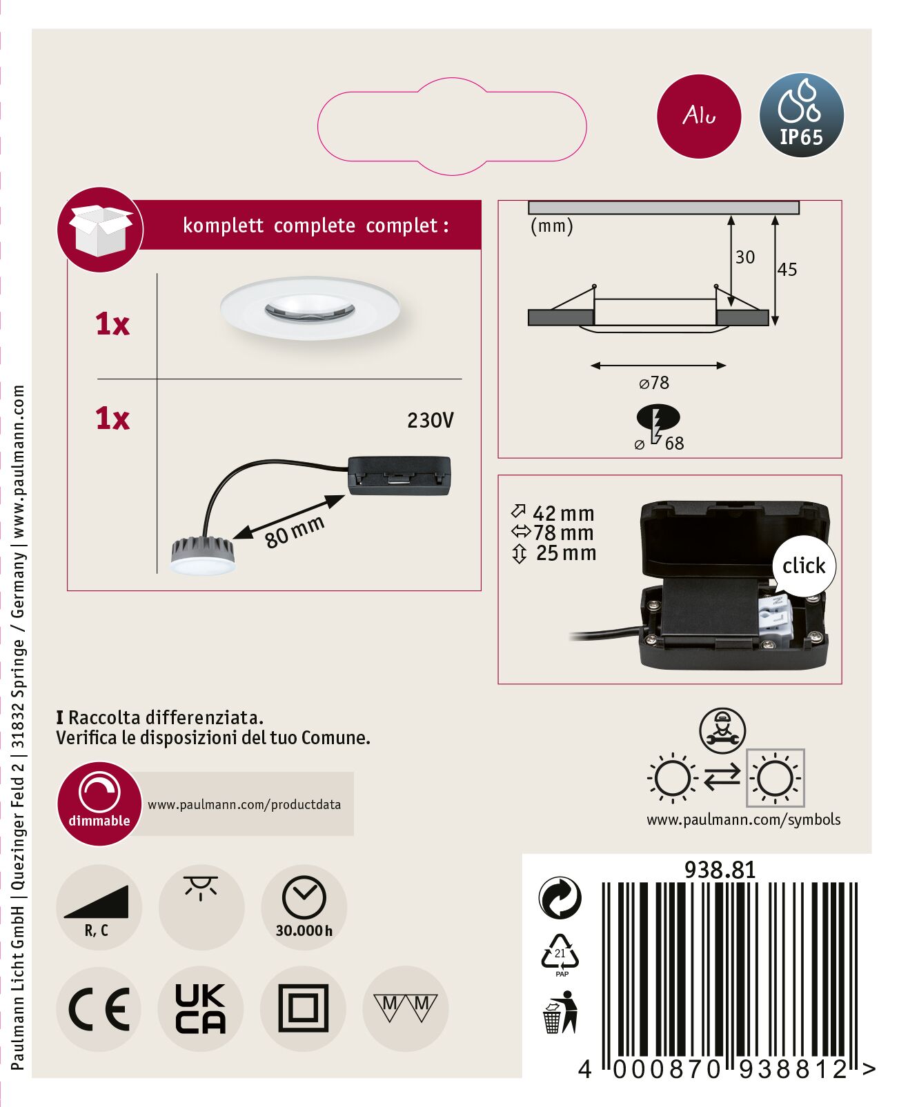 Paulmann inbouwspot LED Cole Coin 3-stapdim wit goud 3x6,5W