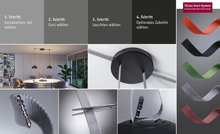 ULine Gurt-Lichtsystem mit flexiblen Leuchten.