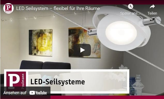 Einfach von Wand zu Wand spannen Sie das Seilsytem für Ihre Beleuchtung Wohnraumbeleuchtung mit Seilsystemen in LED montieren