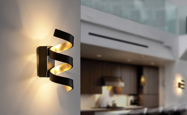 Luce Ambiente Design LED Helix AP3 NER Wandleuchte spiralförmig Luce Ambiente Design moderne Wandleuchte Helix aus Aluminium gold-schwarz