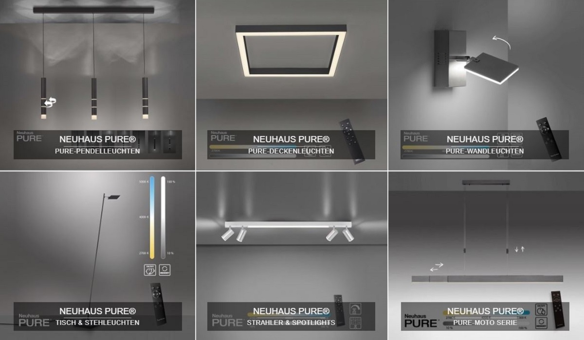 puristische PURE Leuchten Kollektion mit Dimmer und LED Technik