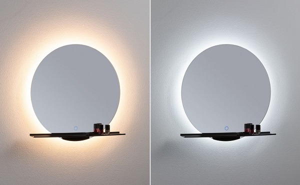 Spiegellampe für das Badezimmer mit Tunable White Weißlichtsteuerung Elegante Paulmann Spiegelleuchte Miro mit abnehmbarer Ablage