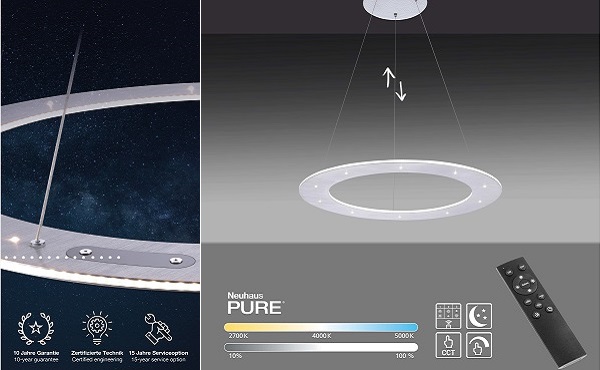 Dimmbare Hängeleuchte mit CCT-Steuerung und Memory Funktion Hochwertige Paul Neuhaus Markenleuchte im minimalistischen Design