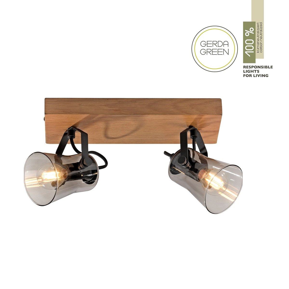 JUST LIGHT 11448-79 Deckenleuchte Green Langström 2-flammig E14 Echtholz Eiche Rauchglas