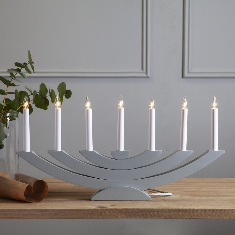 Fensterleuchter 'Selma' – 5-flammig, Weiß/grau, Ca. 40 X 25 Cm, Skandinavisches Design Für Weihnachten