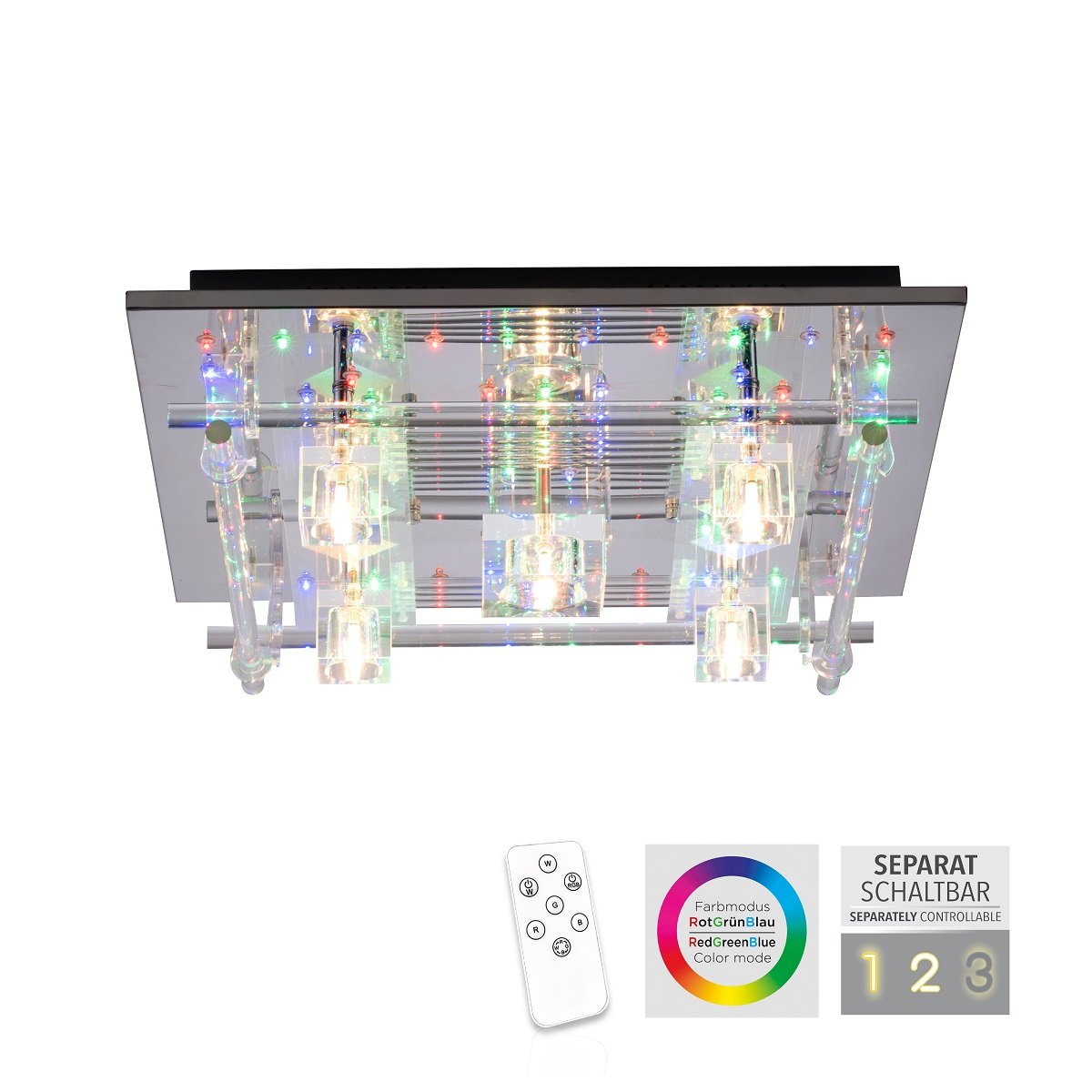 Leuchten Direkt 51365-17 KEMAL2.0 LED Deckenleuchte Kristallglas chrom 50x50cm