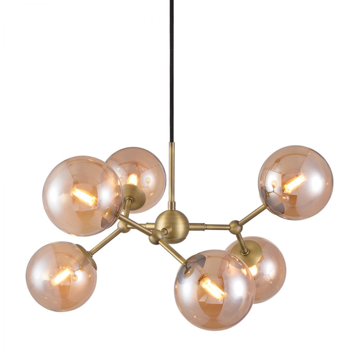 Halo Design No. 738830 LED Pendelleuchte ATOM by E. Patton Amber Messing 57cm