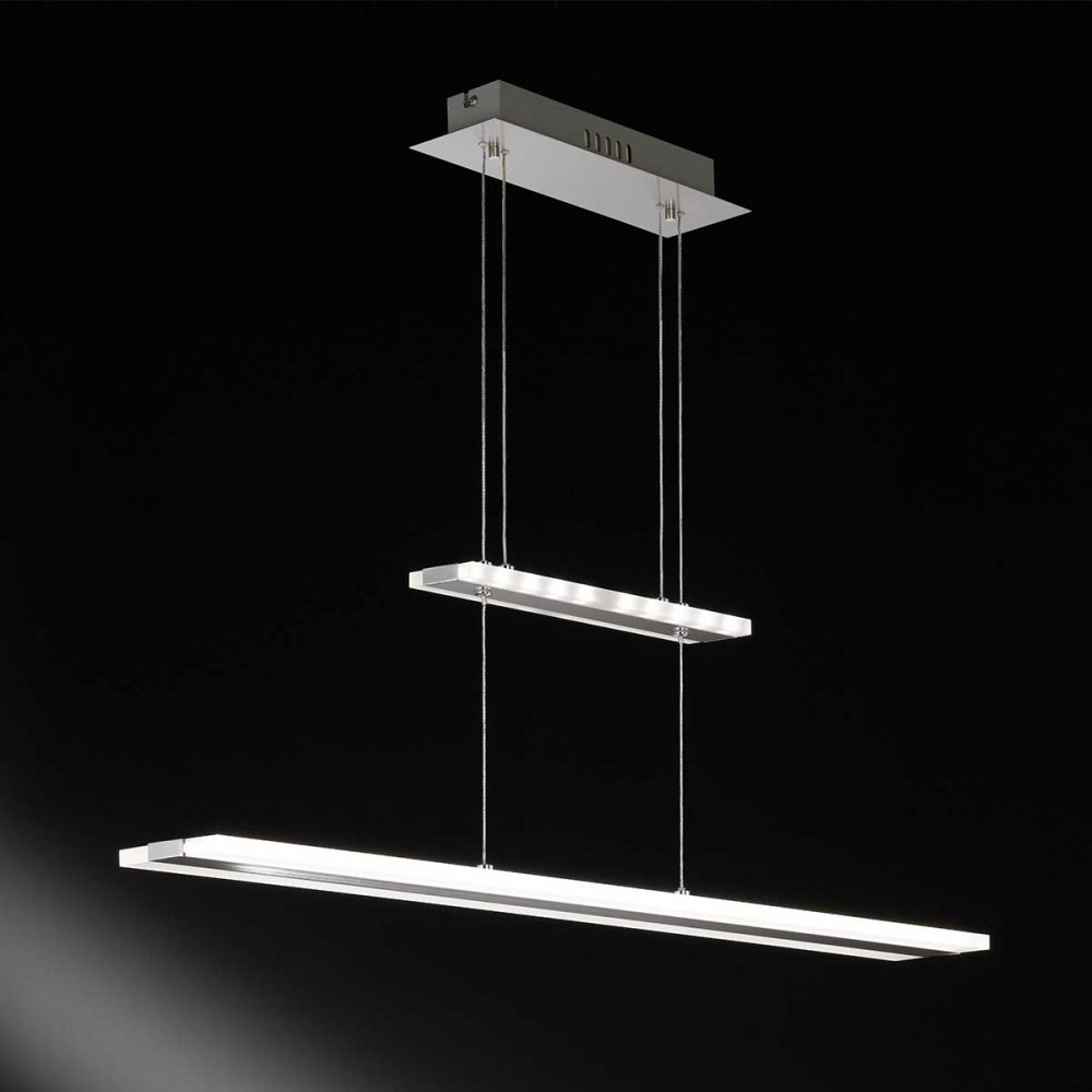 WOFI Leuchten LED Pendelleuchte MISSION Nickel matt Chrom, 2-flammig