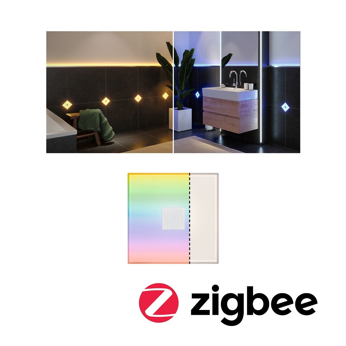 Paulmann 78414 LumiTiles LED Fliesen Square Einzelfliese 100x10mm Zigbee RGBW IP44 Weiß