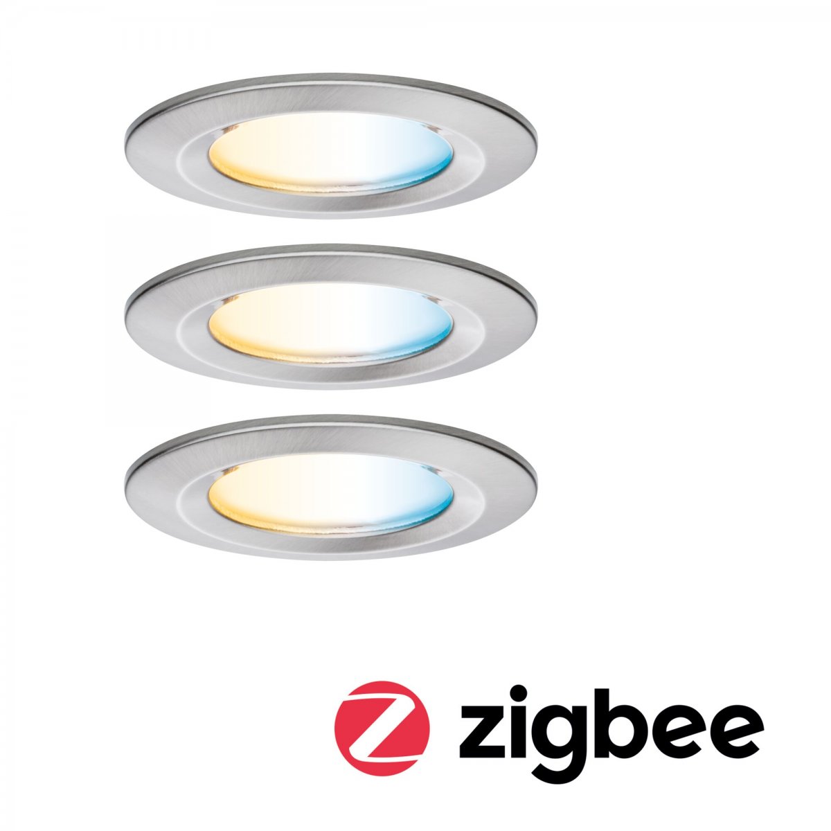 Paulmann 92443 LED Einbauleuchte Nova Coin 3er-Set Zigbee Tunable White Eisen gebürstet IP44