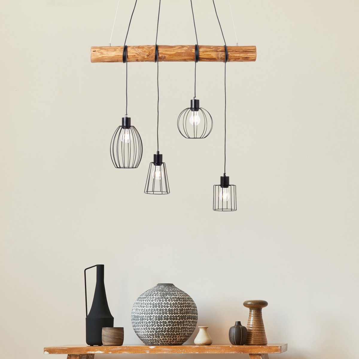 Brilliant Leuchten No. 99549-76 Pendelleuchte Keyla 4-flammig E27 schwarz holz