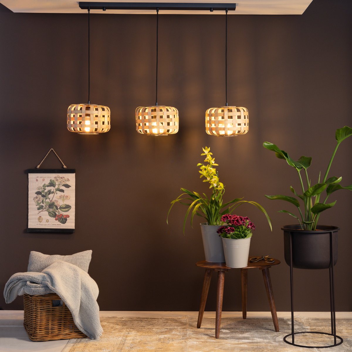 Brilliant AG Leuchten 99810-09 Pendelleuchte Woodline 3-flammig natur schwarz