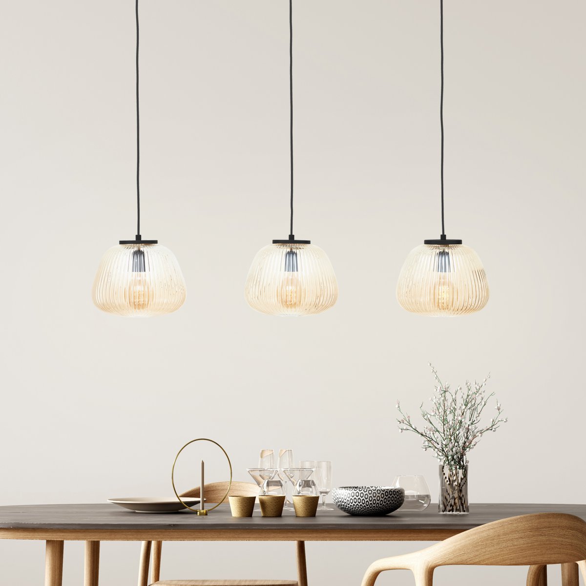 Brilliant Leuchten 80109-86 Pendelleuchte Kaizen 3- flammig amber-bernstein schwarz
