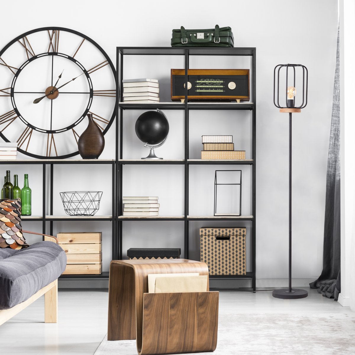 Brilliant Leuchten No. 93145-66 Standleuchte Tosh 163cm E27 antik holz schwarz korund