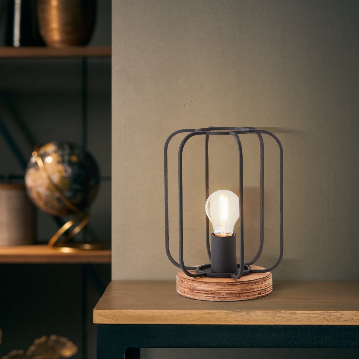 Brilliant Leuchten No. 93147-66 Tischleuchte Tosh E27 antik holz schwarz korund