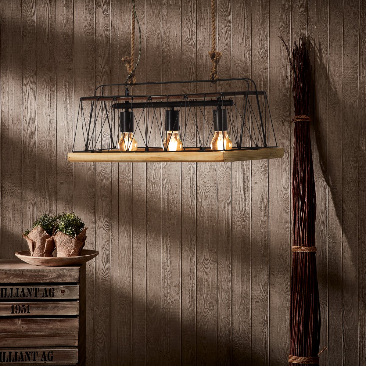 Brilliant Leuchten No. 93587-71 Pendelleuchte Narcy 3-flammig metallfarbend holz
