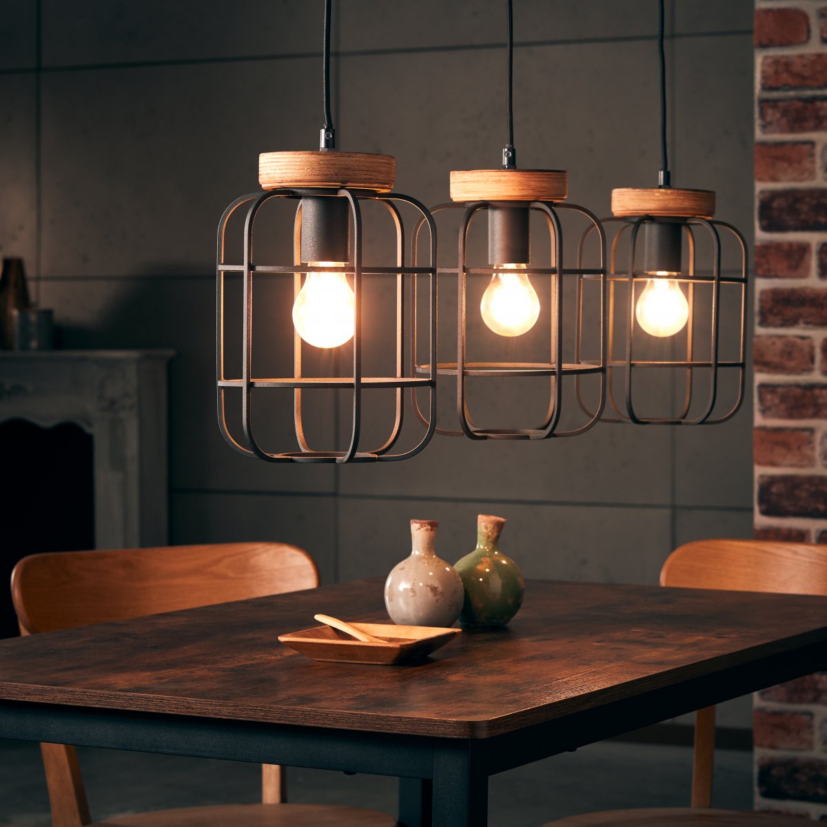 Brilliant Leuchten No. 99256-66 Pendelleuchte Gwen 3-flammig E27 schwarz antik holz