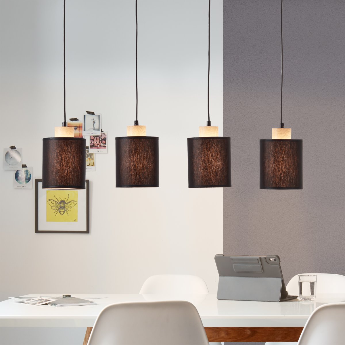 Brilliant Leuchten No. 99413-76 Pendelleuchte Vonnie 4-flammig E27 schwarz holzfarbend