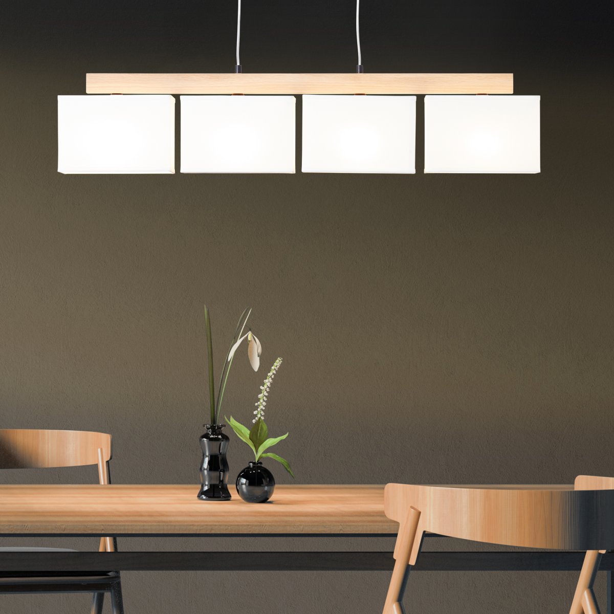 Brilliant Leuchten No. 99441-35 Pendelleuchte Rayan 4-flammig E27 wei� eiche ge�lt