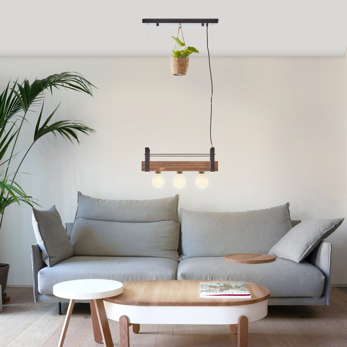 Brilliant Leuchten No. 99540-46 Pendelleuchte Bankwood 3-flammig E27 schwarz stahl holz