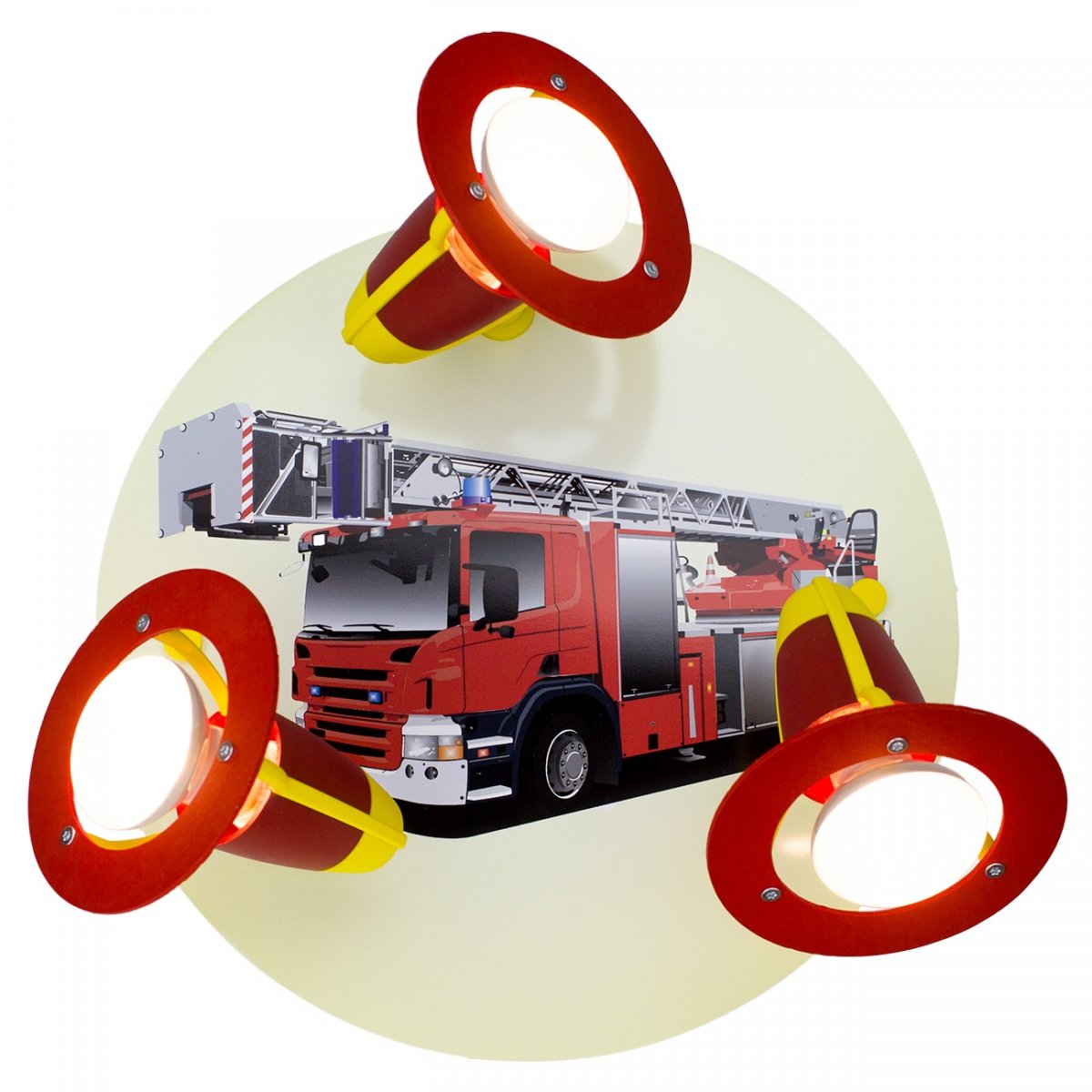 Elobra No. 127346 Deckenleuchte Rondell Feuerwehrauto 3-flammig, Rot, Gelb