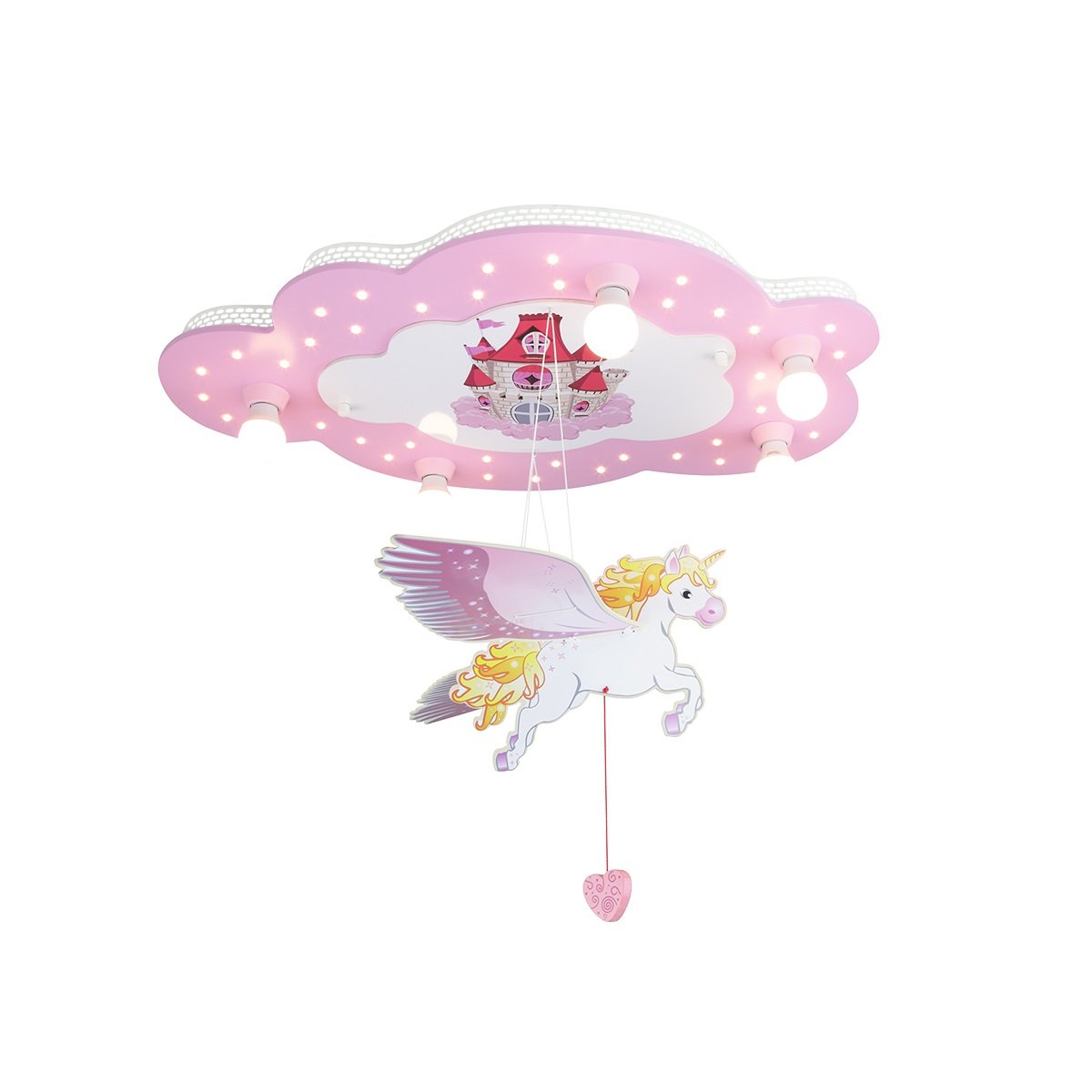 Elobra No. 127919 Deckenleuchte Bildwolke Schloss mit Einhorn 5-flammig, Rosa, Wei�