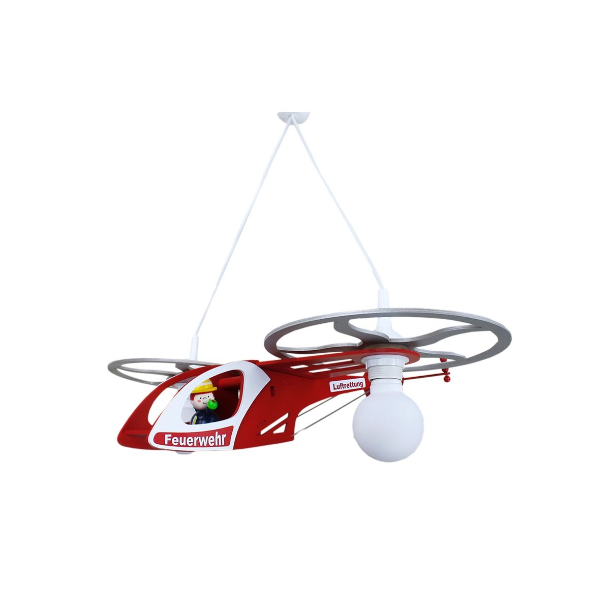 Elobra No. 128145 Pendelleuchte Feuerwehr Helikopter mit Fred 2-flammig, Rot, Silber