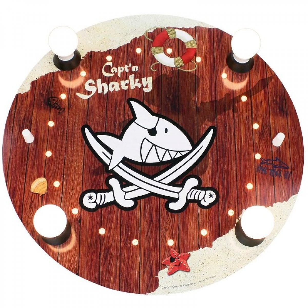 Elobra No. 130858 Deckenleuchte Capt'n Sharky Holzinschrift 4-flammig, Braun