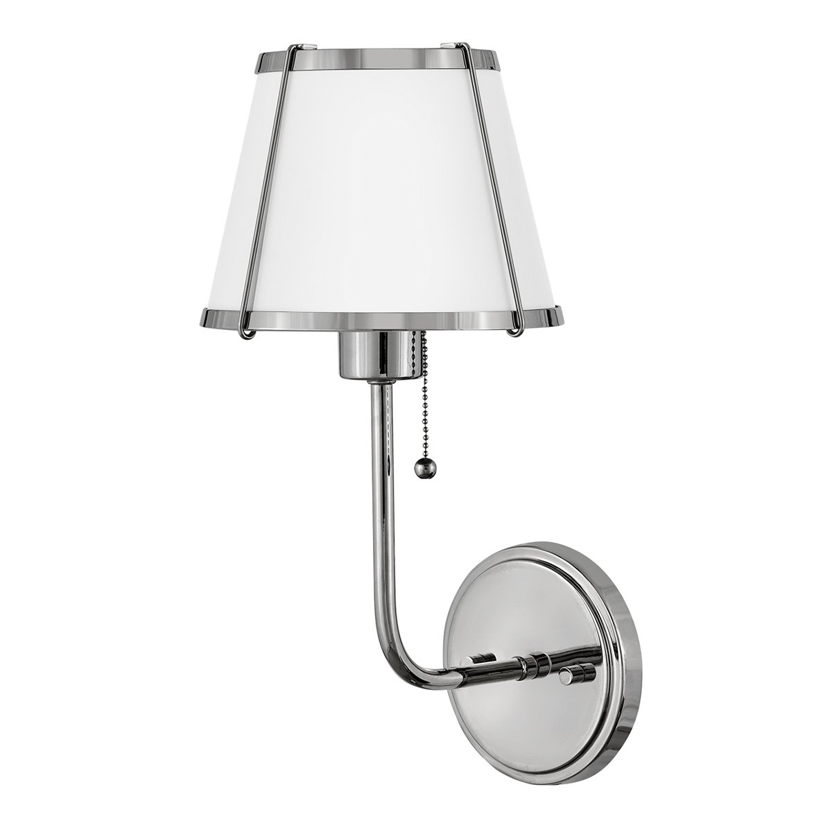 Elstead Lighting Clarke Wandleuchte mit Zugschalter Nickel poliert Metallschirm wei�