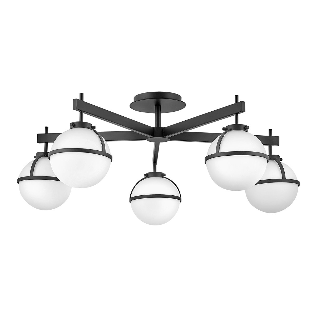 Elstead Lighting Hollis Deckenleuchte Semi-Flush 5-Light Schwarz Opalglas E14 IP44