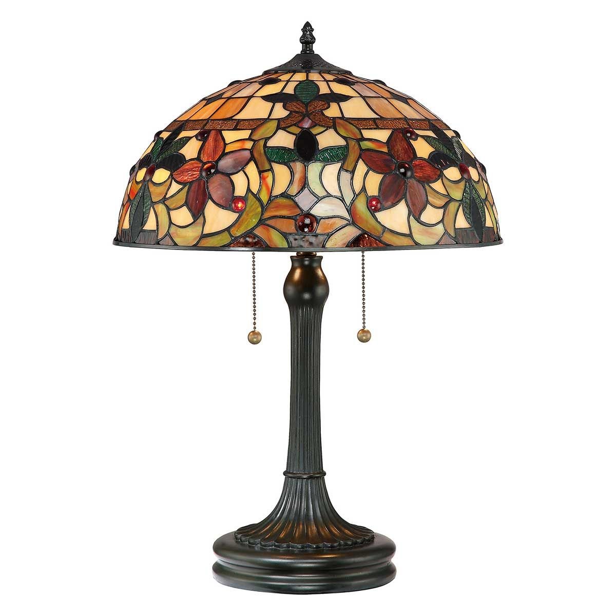 Elstead Lighting Kami Tischleuchte 2-flammig Bronze Tiffany mehrfarbig