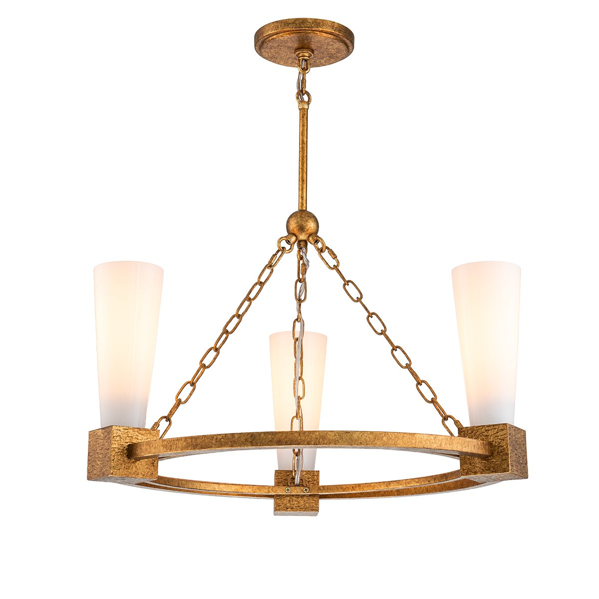 Elstead Lighting Kristy Kronleuchter 3-flammig Antik Gold Opalglas
