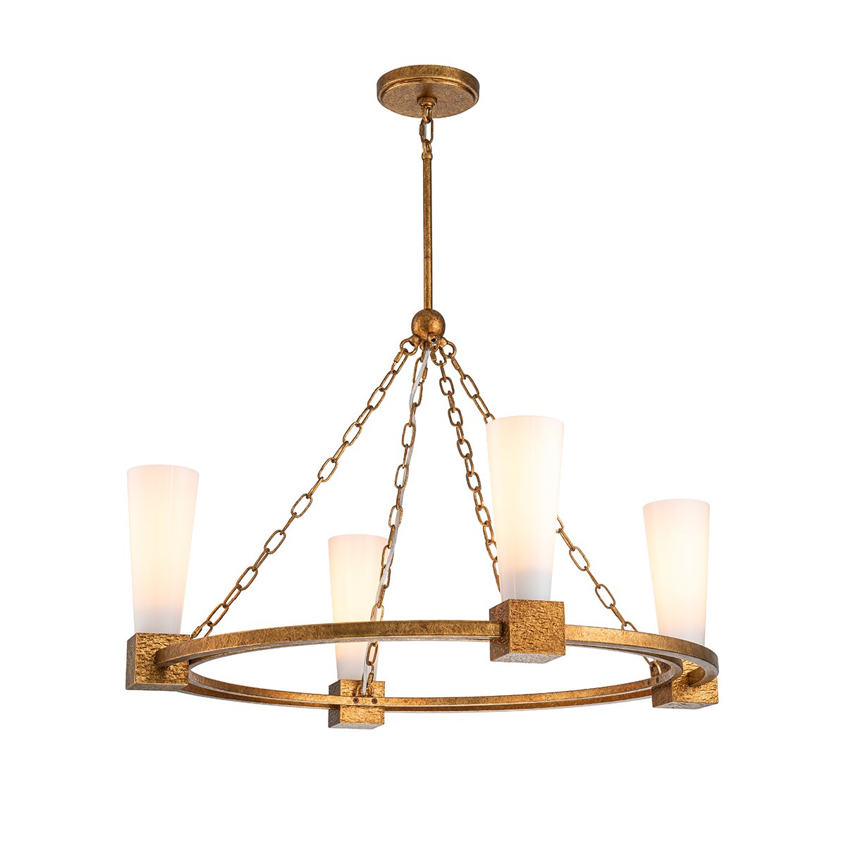 Elstead Lighting Kristy Kronleuchter 4-flammig Antik Gold Opalglas