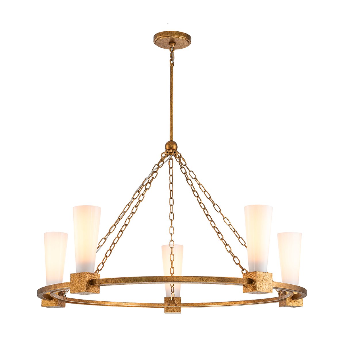 Elstead Lighting Kristy Kronleuchter 5-flammig Antik Gold Opalglas