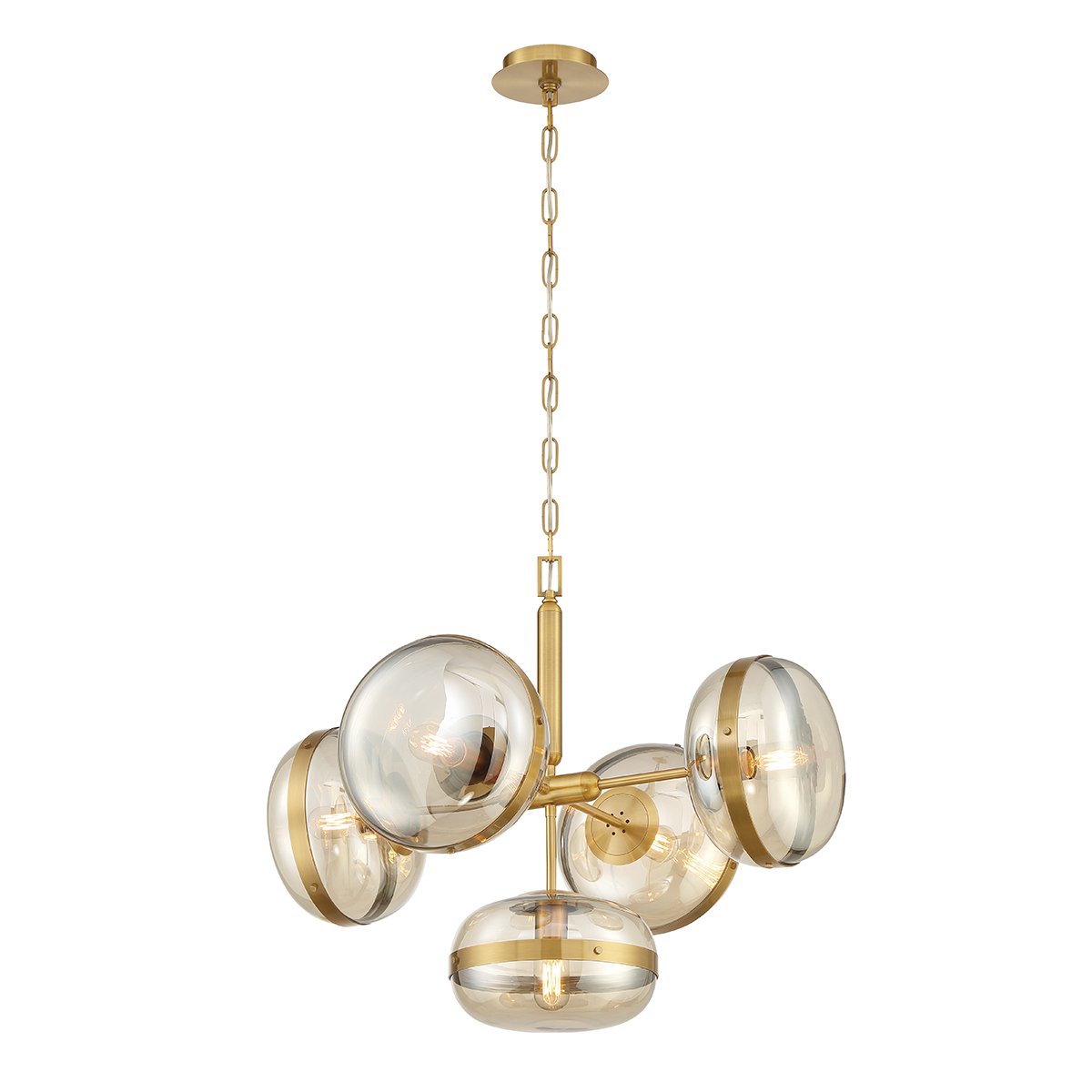 Elstead Lighting LED Pendelleuchte 5-flammig Nottingham Antikmessing Bernstein