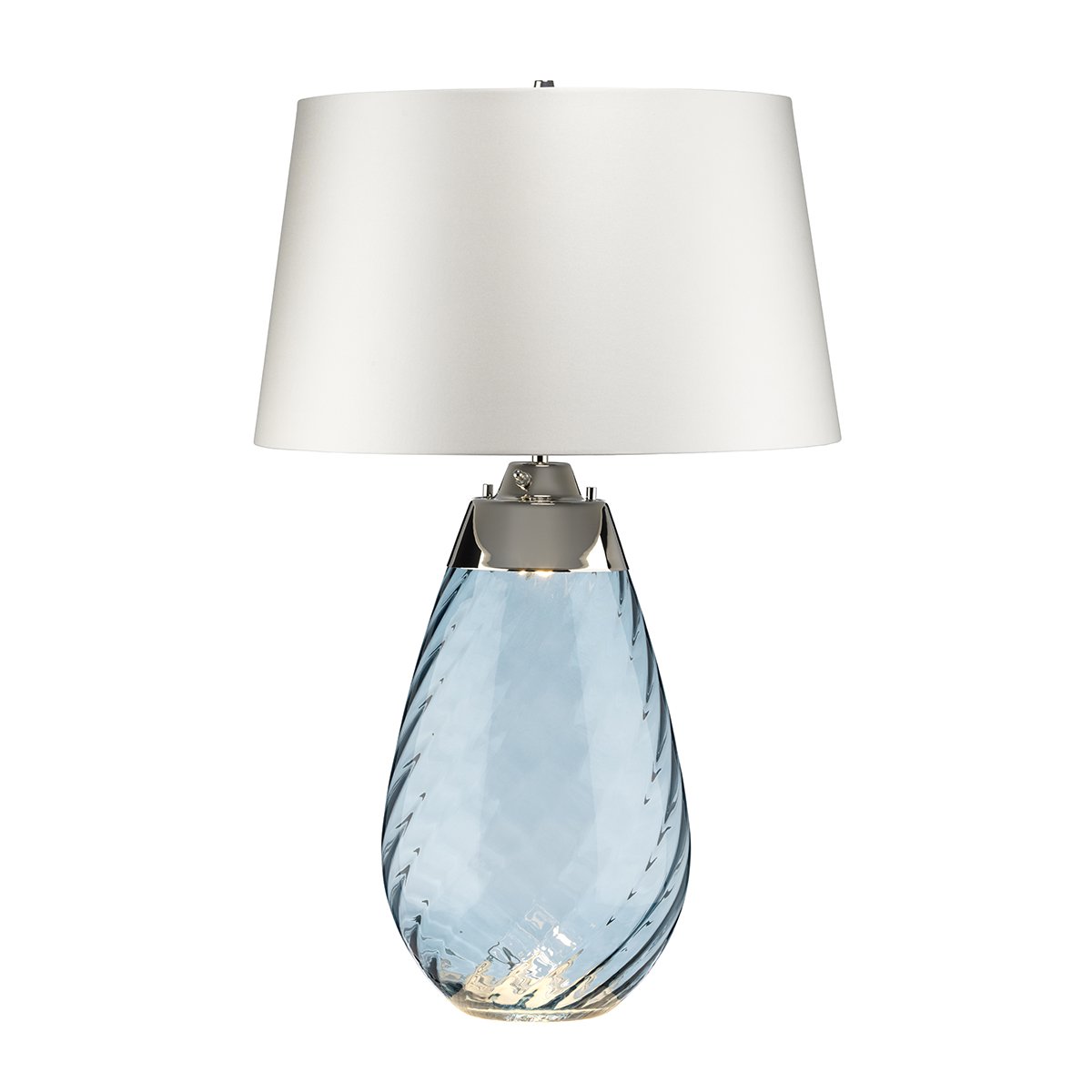Elstead Lighting Lena Tischleuchte Large 2-Light Blau Nickel Stoffschirm Altwei� 74cm
