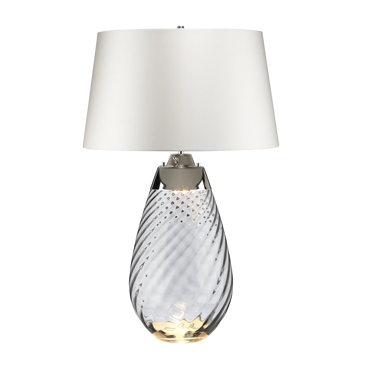 Elstead Lighting Lena Tischleuchte Large 2-Light Rauchglas Nickel Stoffschirm Altwei� 74cm