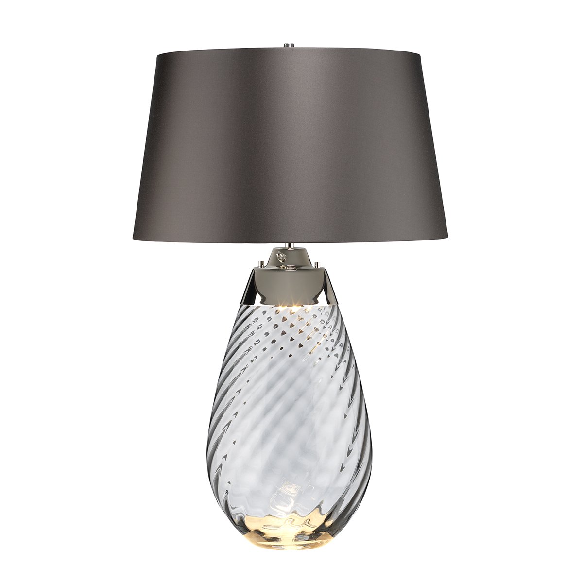 Elstead Lighting Lena Tischleuchte Large 2-Light Rauchglas Nickel Stoffschirm Grau 74cm