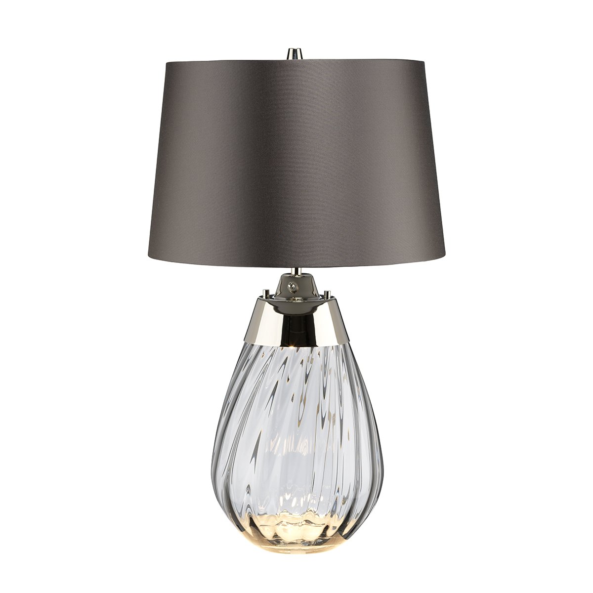 Elstead Lighting Lena Tischleuchte Small 2-Light Rauchglas Nickel Stoffschirm Grau 61cm