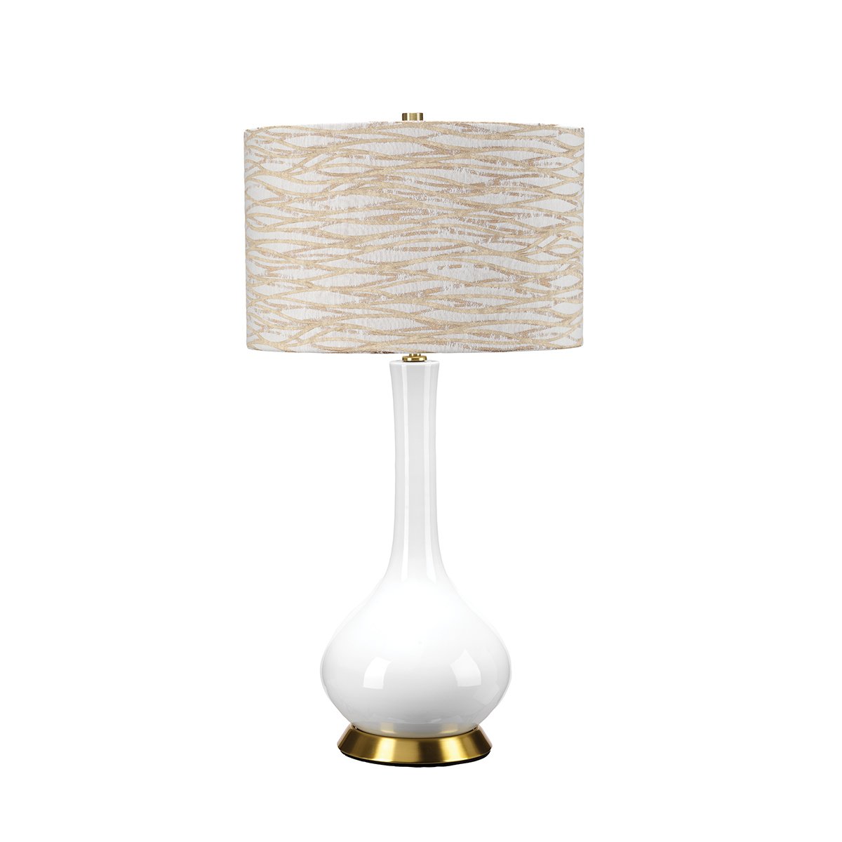 Elstead Lighting Milo Tischleuchte 1-Light Messing Wei� Stoffschirm gemustert beige 69cm