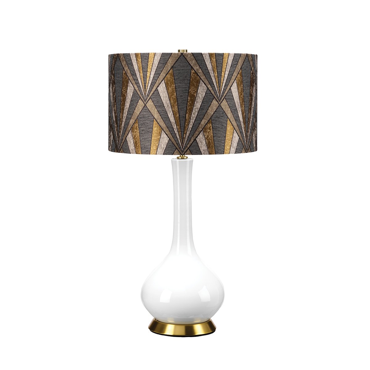 Elstead Lighting Milo Tischleuchte 1-Light Messing Wei� Stoffschirm gemustert graubraun 69cm