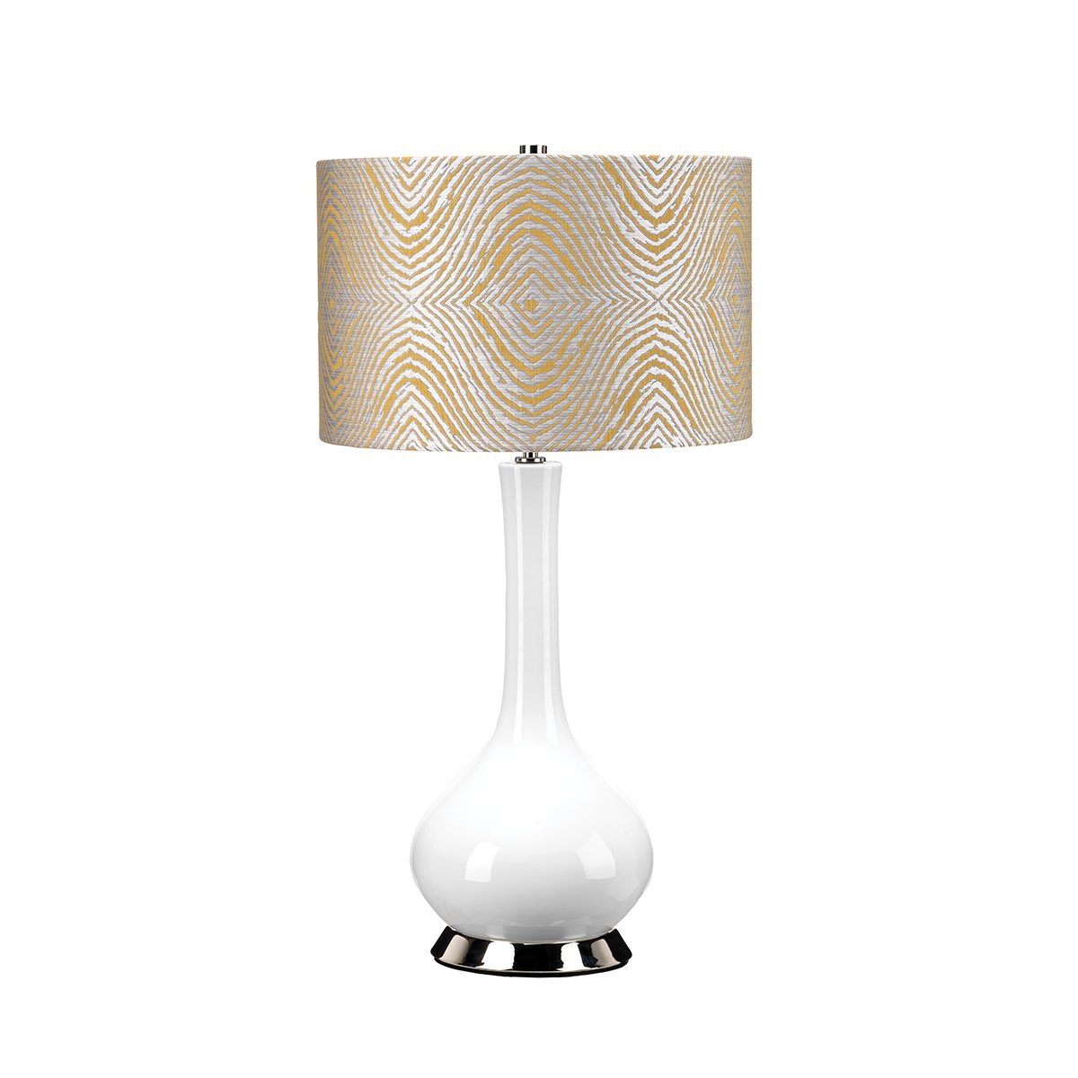Elstead Lighting Milo Tischleuchte 1-Light Nickel Wei� Stoffschirm gemustert gelb 69cm