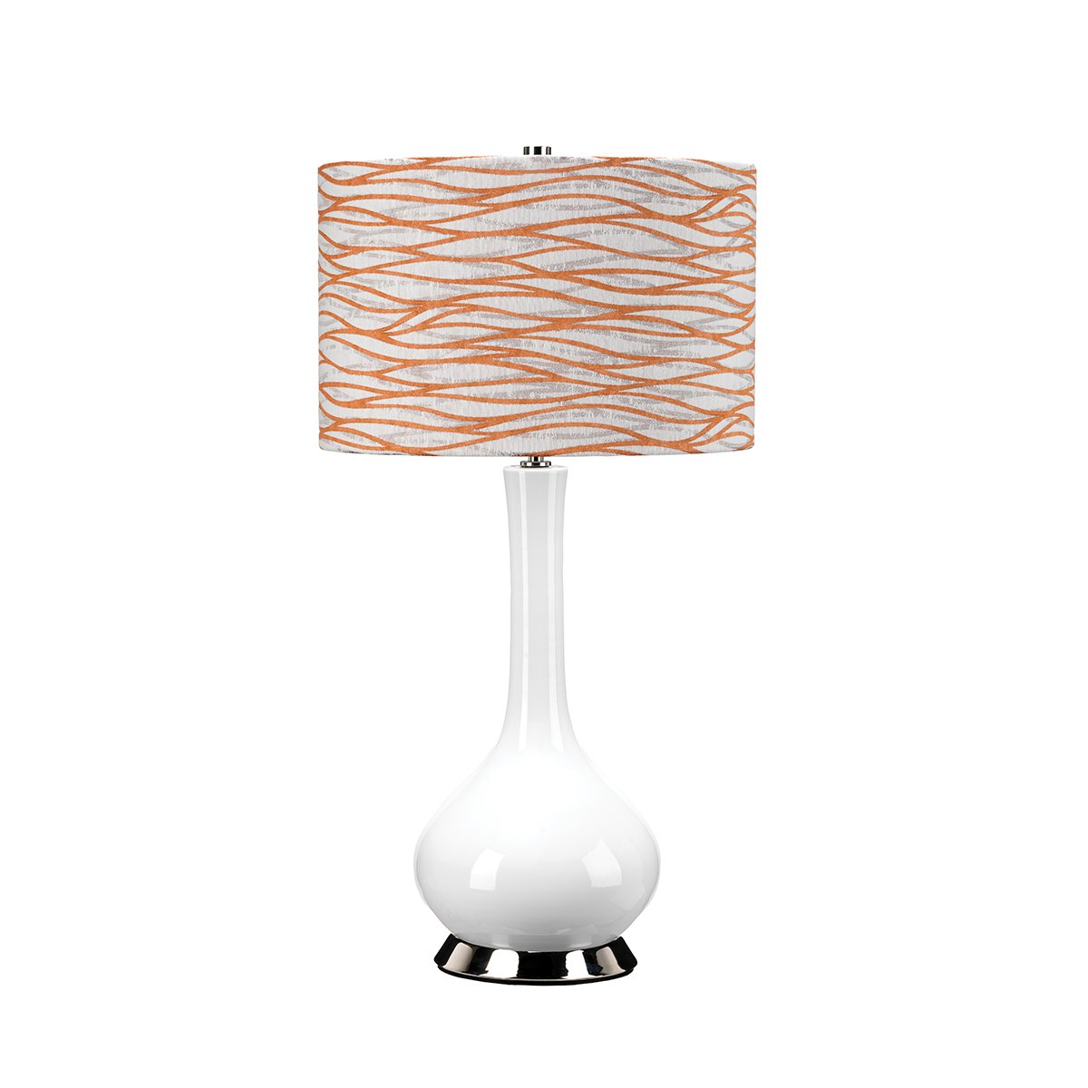 Elstead Lighting Milo Tischleuchte 1-Light Nickel Wei� Stoffschirm gemustert orange 69cm