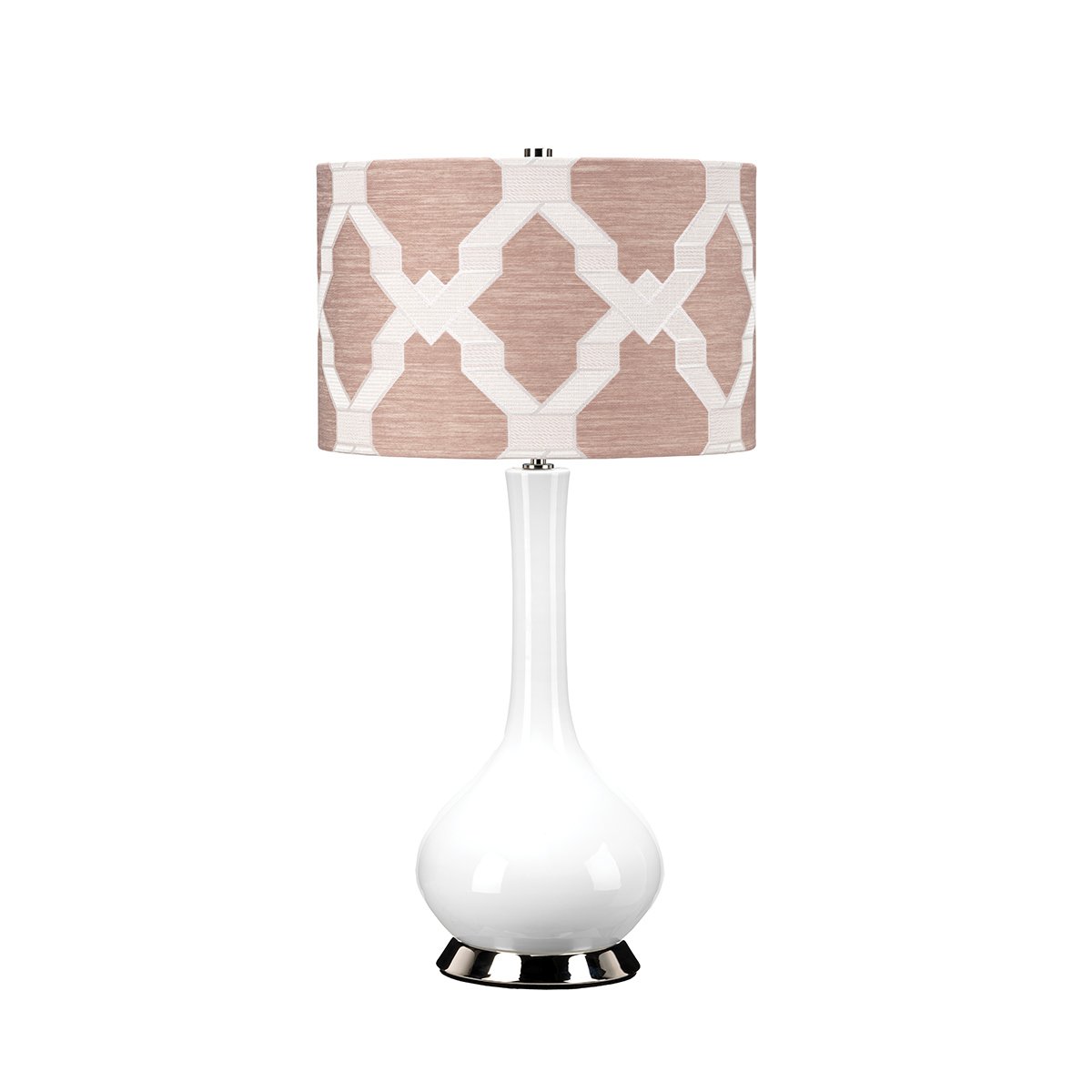 Elstead Lighting Milo Tischleuchte 1-Light Nickel Wei� Stoffschirm gemustert rosa 69cm