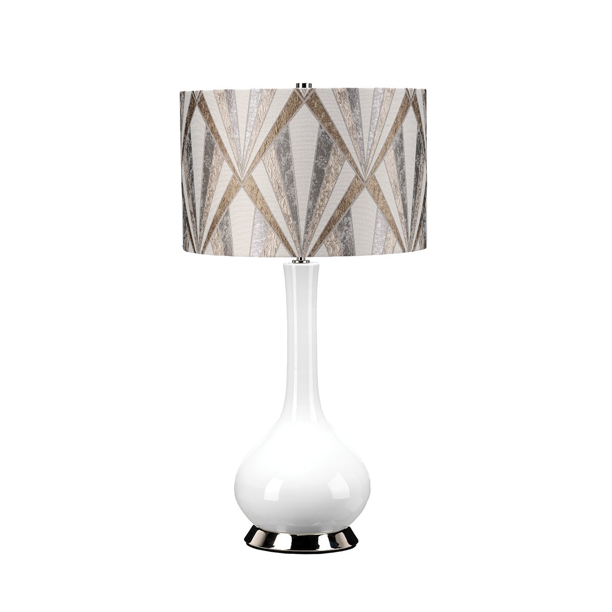 Elstead Lighting Milo Tischleuchte 1-Light Nickel Wei� Stoffschirm gemustert silber 69cm