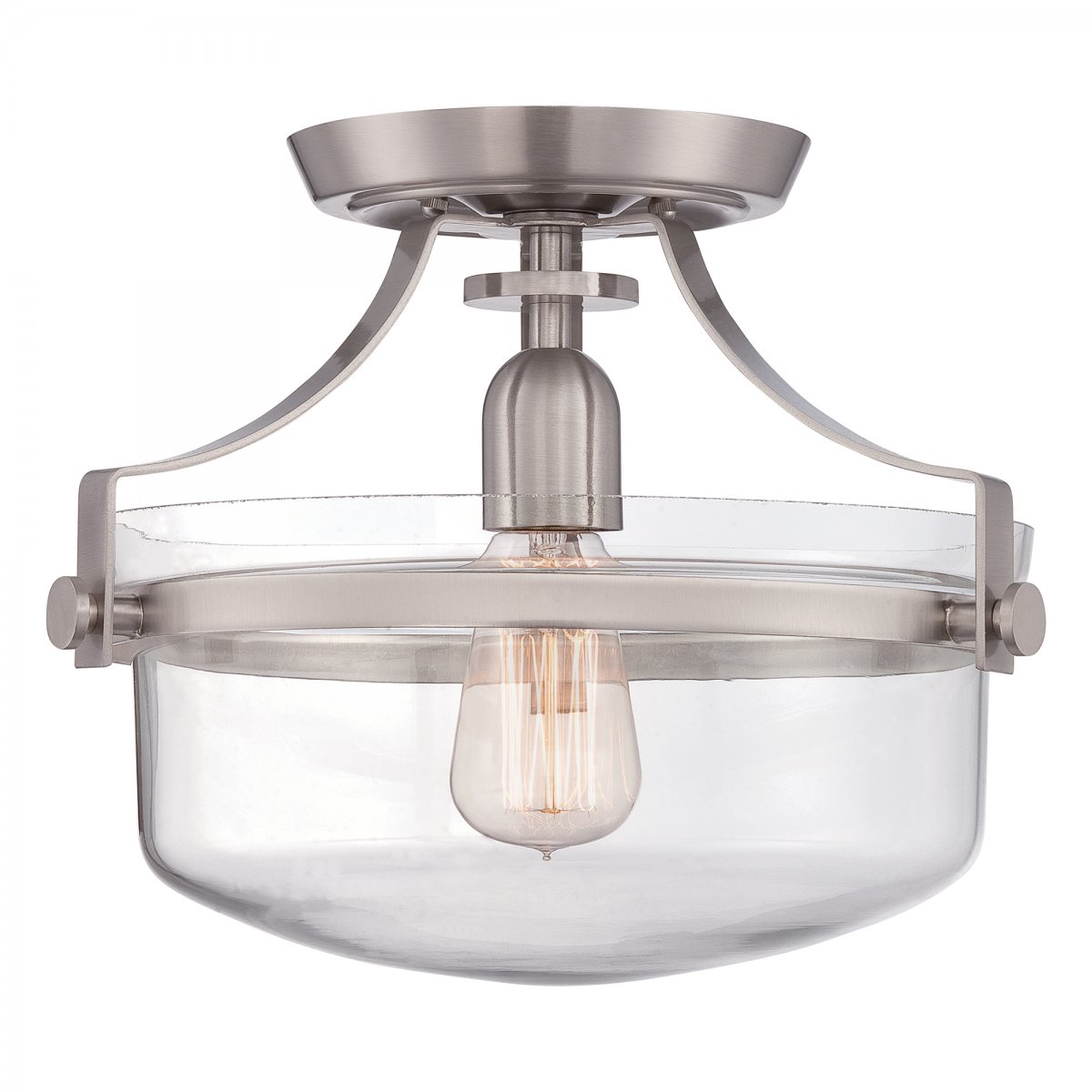 Elstead Lighting Penn Station Deckenleuchte Semi-Flush 1-Light Nickel Glas 33cm E27