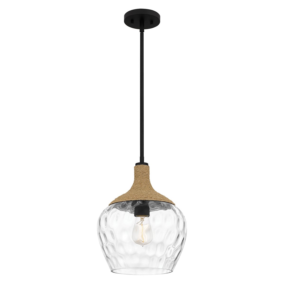 Elstead Lighting Royer Pendelleuchte Schwarz Schirm Glas Naturseil
