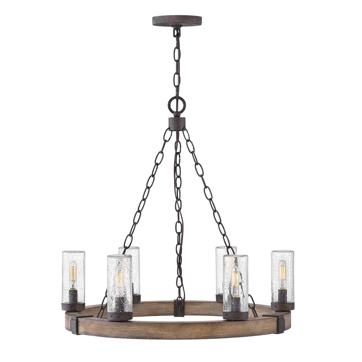 Elstead Lighting Sawyer Pendelleuchte 6-flammig Sequoia-Holzoptik Rost-Eisen-Akzenten