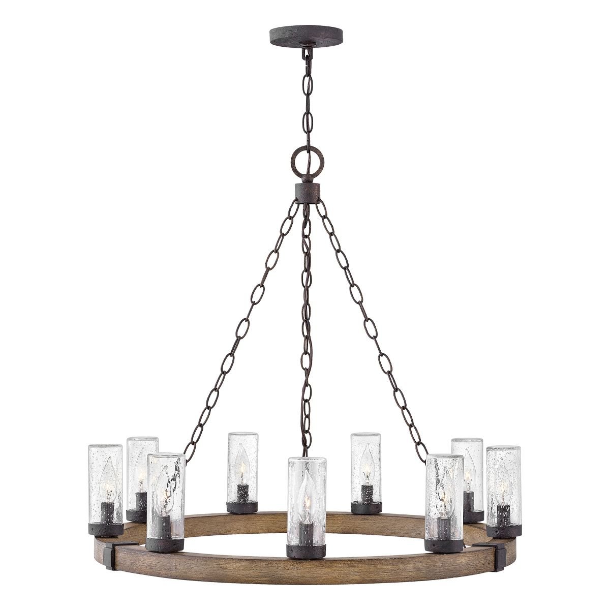Elstead Lighting Sawyer Pendelleuchte 9-flammig Sequoia-Holzoptik Rost-Eisen-Akzenten